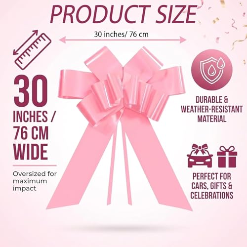 30-Inch Giant Pink Car Bow - Large Pull Bow for Vehicles & Big Gifts