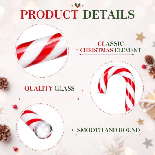 SiliFine 8-Inch Christmas Candy Cane Glass Drink Stirrers - Pack of 6, White and Red