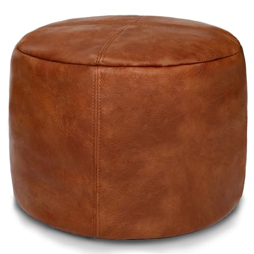 Unstuffed Faux Leather Pouf Ottoman Cover 16.5-inch Floor Footrest