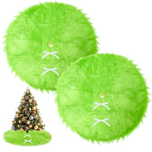 ZhowHoHo 2pcs 15 Inch Green Faux Fur Christmas Tree Skirts Mini Holiday Decor
