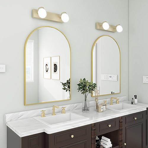 24x36 Inch Arched Wall Mirror, Brushed Metal Frame Vanity Mirror for Bathroom
