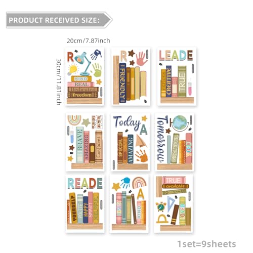 Boho Book Window Clings, Inspirational Double-Sided Classroom Decals
