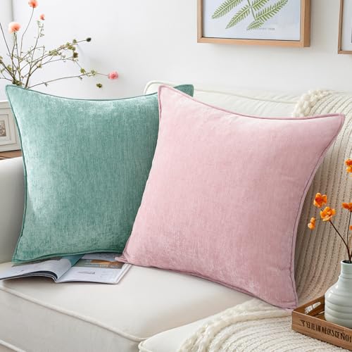 decorUhome Chenille Throw Pillow Covers 18x18, Set of 2 - Blush Pink