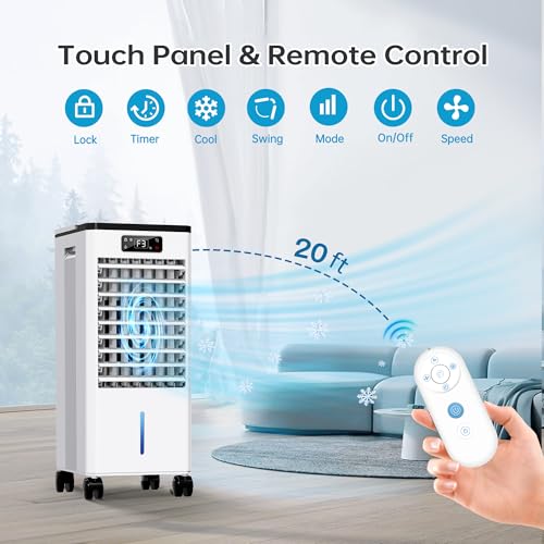 Portable Evaporative Air Cooler 4-in-1 Swamp Cooler with 2-Gallon Tank and Remote