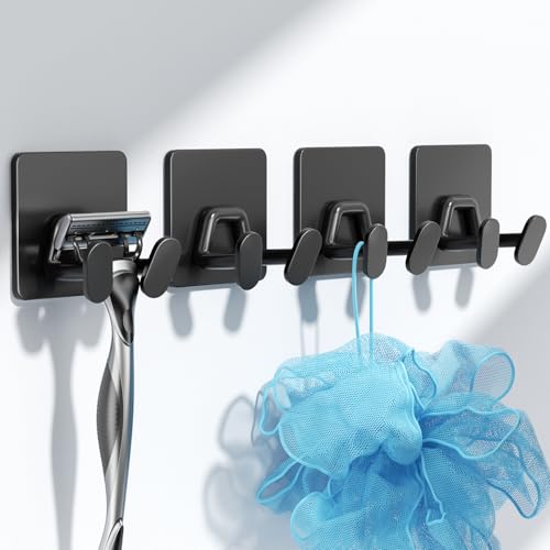 4-Pack Adhesive Shower Hooks, Stainless Steel Double Wall Hooks for Bathroom