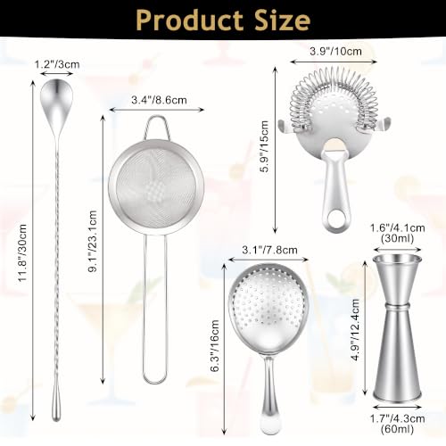 Yoption 5-Piece Cocktail Strainer Set Stainless Steel Bar Tools for Bartending
