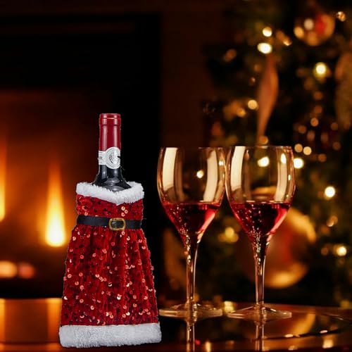 Christmas Santa Sweater Wine Bottle Cover Dress - Red Sequin Xmas Decorations