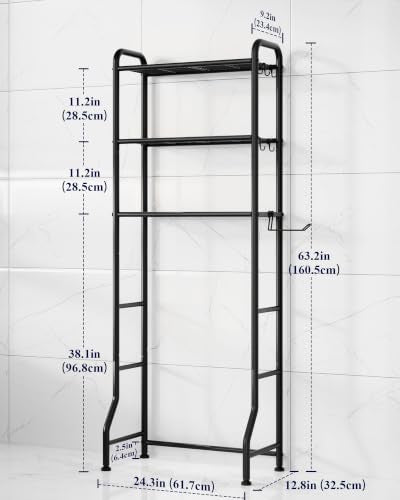 Kitsure 3-Tier Over Toilet Storage Rack Black 63.2" Bathroom Organizer