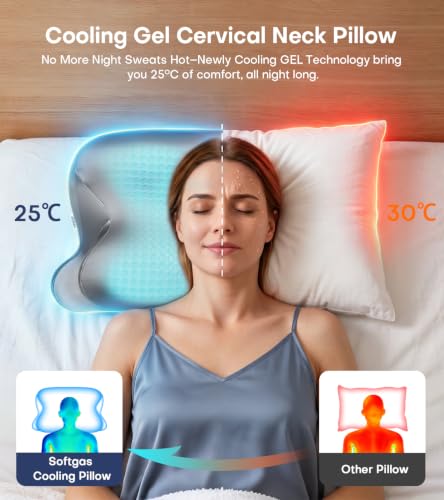 Cooling Gel Memory Foam Neck Pillow for Pain Relief - Ergonomic Design