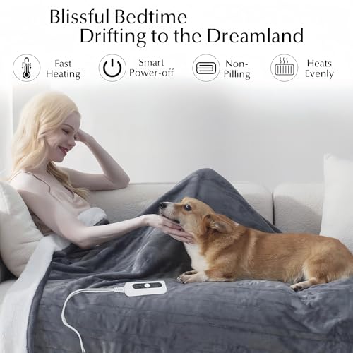 Electric Heated Blanket Throw, Soft Flannel & Sherpa, 50" x 60"