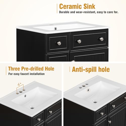 24-Inch Modern Bathroom Vanity Set with Ceramic Sink, 2 Drawers, 1 Door