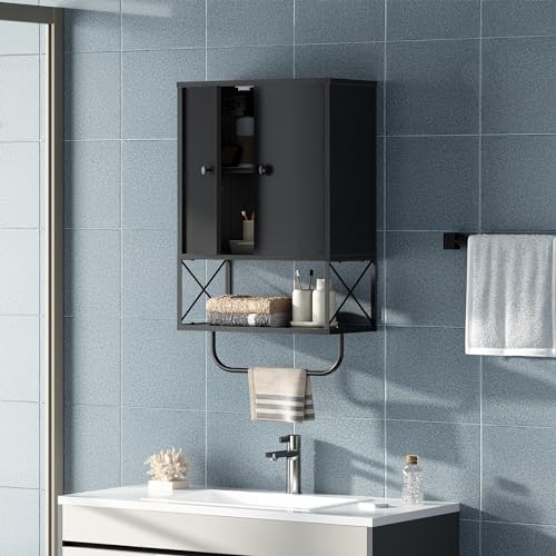 Wall-Mounted Bathroom Medicine Cabinet with Towel Rack and Adjustable Shelves