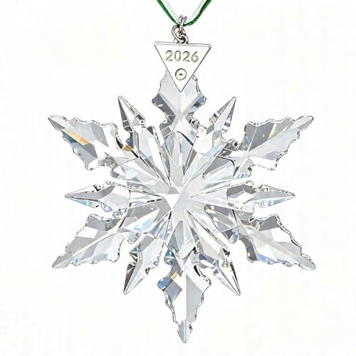 GRQCE 2026 White Transparent Crystal Snowflake Christmas Ornament - Snowflake Star Pendant with Gift Box, Holiday Decor