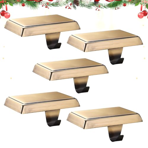Popamaz Bronze Christmas Stocking Holders 5Pcs - Weighted Mantle/Hanger Set