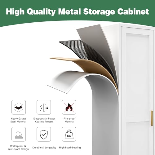 67-Inch Tall Narrow Storage Cabinet, Slim Metal Linen Cabinet with 5 Shelves