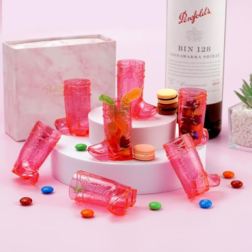 Rose Red Cowboy Boot Shot Glasses Set of 12 - 1 Oz Mini Plastic Western Drinkware