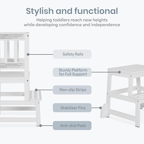 2-in-1 Toddler Learning Tower and Kitchen Step Stool - White Pinewood