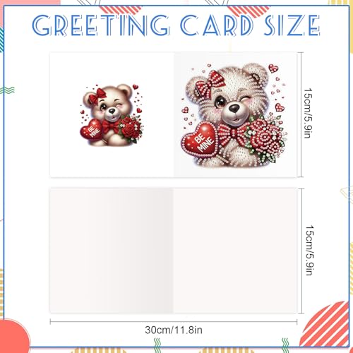 MVVMTOP 6pcs Diamond Painting Greeting Card Kit with Bear & Balloon Envelopes (DIY Xmas Birthday Thanksgiving)