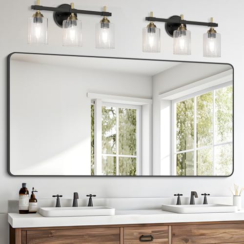30x60 Inch Large Rectangular Wall Mirror, Black Metal Framed Bathroom Mirror