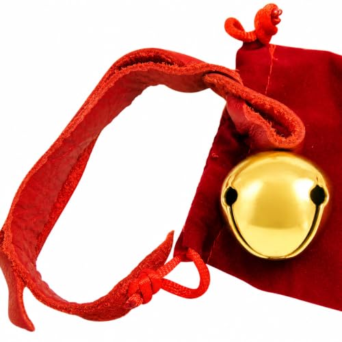 Believe Brass Sleigh Bell Ornament with Red Leather Cord