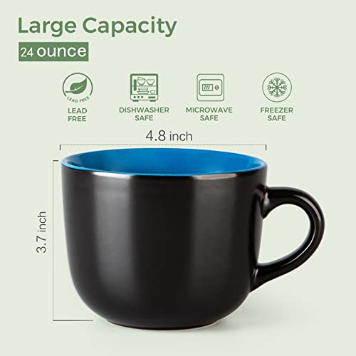 AmorArc 24oz Soup Mug Set of 4 - Large Handle Coffee & Tea Bowls, Mix