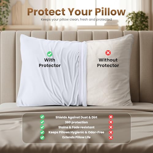 Zippered Pillow Protectors - Queen Size Brushed Microfiber, 4 Pack