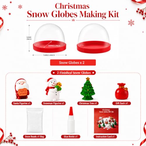 Zplontya Christmas Snow Globe Craft Kit for 2 Globe Halves–DIY Snow Globes with Santa, Snowman, Tree & Gifts (Christmas 2pcs)