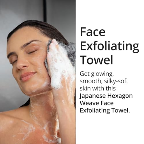 Sima Black Exfoliating Washcloth Face & Body Scrub Towel 1 Pack - Double-Sided, Hexagon Fibers