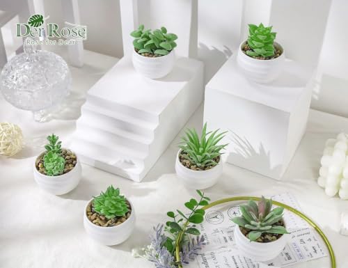 Mini Artificial Succulents Set of 6 - Small Faux Potted Plants for Home Decor