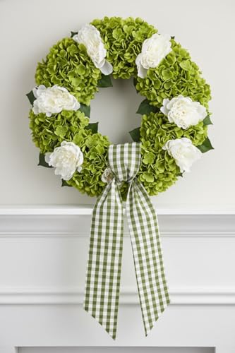 Green & White Plaid Wreath Sash for Front Door - Spring Farmhouse Decor