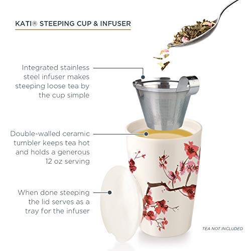 Tea Forte Cherry Blossom Double-Walled Ceramic Kati Cup with Infuser, 12 oz