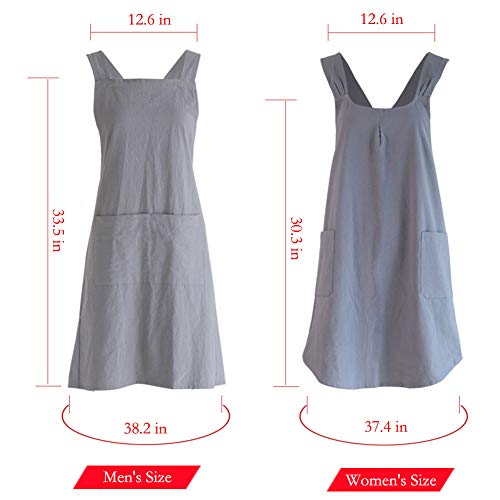 Japanese Cotton Linen Cross Back Apron with Pockets for Kitchen Cooking
