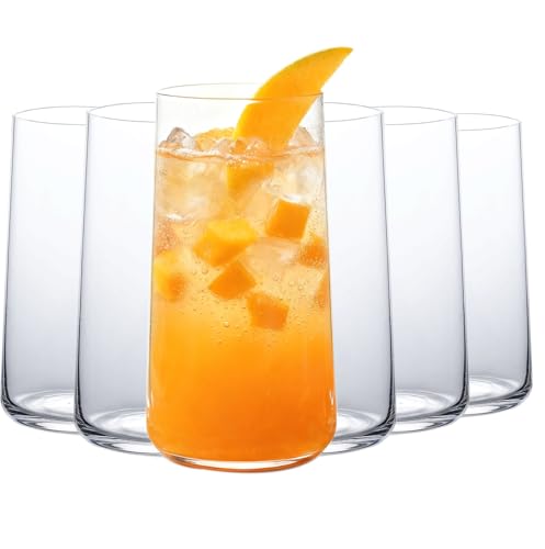 Set of 6 Large Crystal Drinking Glasses, 18.3 oz Highball Glassware
