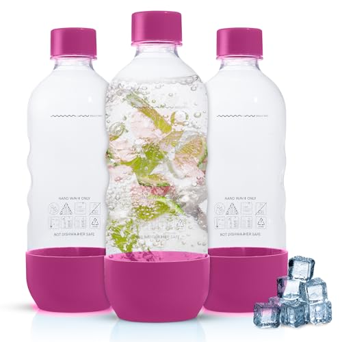 1-Liter Carbonating Water Bottles for Sparkling Water Makers, 3-Pack (Pink)