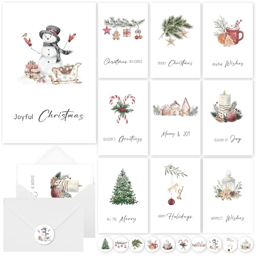 Thboxes Christmas Botanical Cards Set with Envelopes & Stickers – 20 Assorted Holiday Greeting Cards