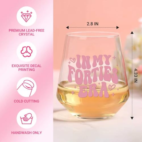 In My Forties Era 18oz Stemless Wine Glass - 40th Birthday Gift for Her