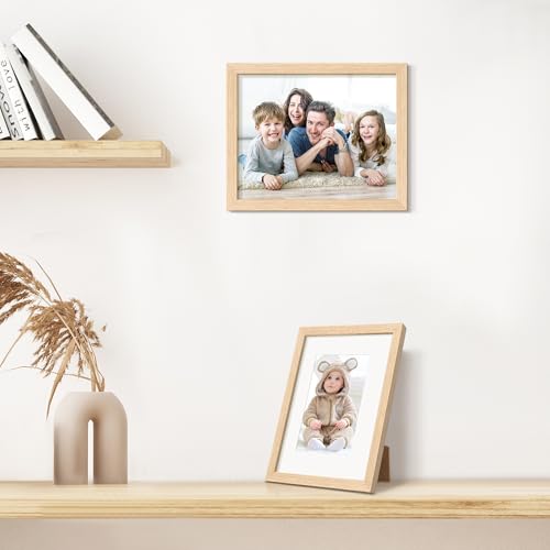Natural Solid Wood 8x10 Picture Frame with 5x7 Mat for Wall or Tabletop