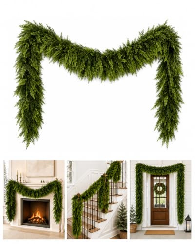LAOWUJA 6FT Artificial Christmas Cedar Garland Real Touch Pine Greenery