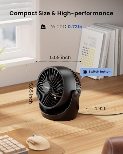 Gaiatop 5-Inch Portable Desk Fan, 3-Speed Quiet Electric Air Circulator