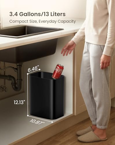 3.4 Gallon Stainless Steel Bathroom Trash Can Open Top Wastebasket