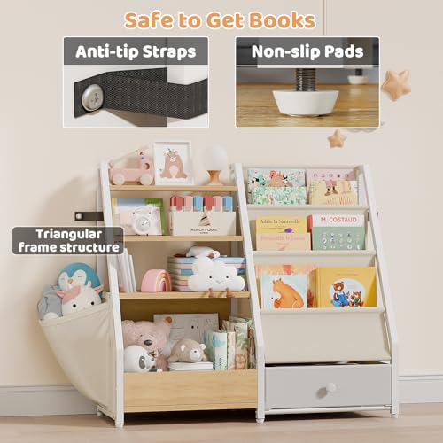 Kids Bookshelf and Toy Organizer - Toddler Montessori Bookcase