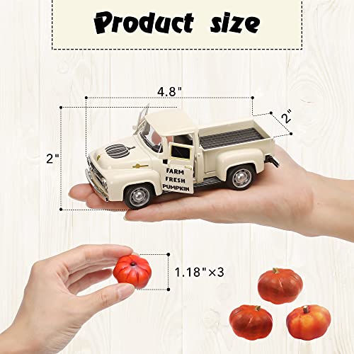 Mini Metal Farm Truck Decor with 3 Pumpkins for Fall Tiered Tray Display