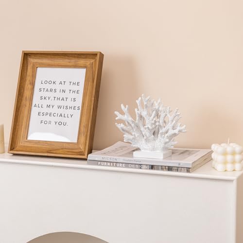 White Resin Coral Statue 5.8-inch Nautical Beach Decor for Shelf Tabletop