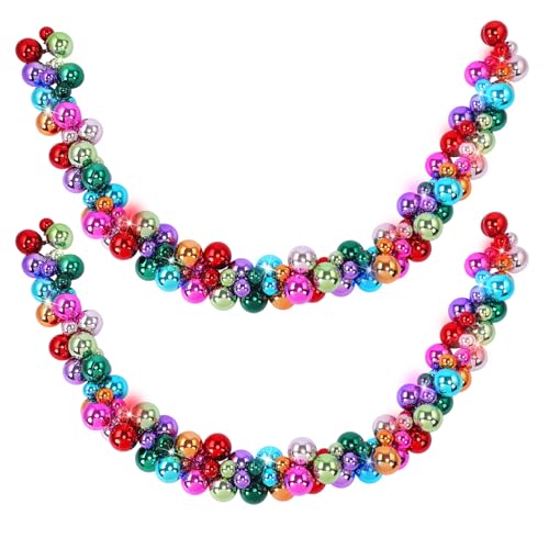 Yuxung 2-Pack Colorful or Classic Christmas Ball Garland 6ft with LED Lights