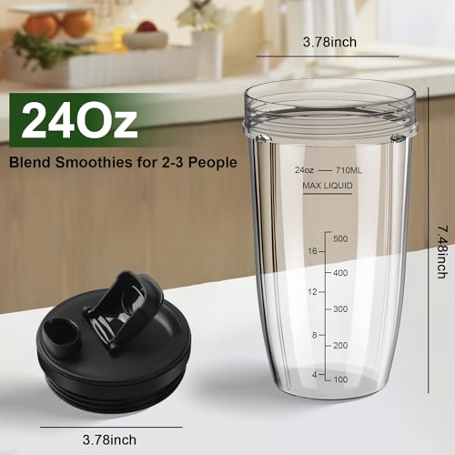 24oz Blender Replacement Cups with Leak-Proof Lids, 3-Pack BPA-Free Plastic