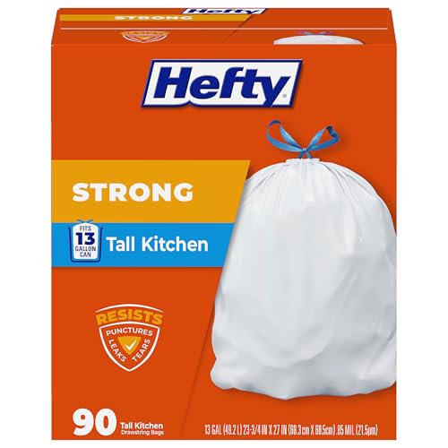 13 Gallon Tall Kitchen Trash Bags with Drawstring - Unscented, 90 Pack