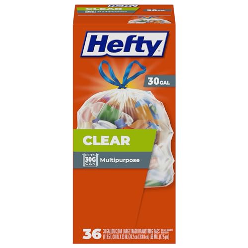 30 Gallon Clear Trash Bags - Unscented Drawstring Garbage Bags, 36 Count