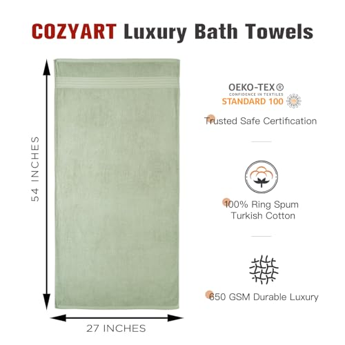 4-Piece Turkish Cotton Bath Towel Set, 650 GSM Sage Green Luxury Towels