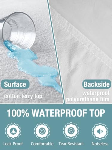 Bedecor Queen Waterproof Mattress Protector - Fitted Terry (9"-18" Deep Pocket)