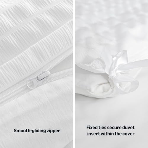 Jacquard Geometric 3-Piece Queen Duvet Cover Set with Pillow Shams - White